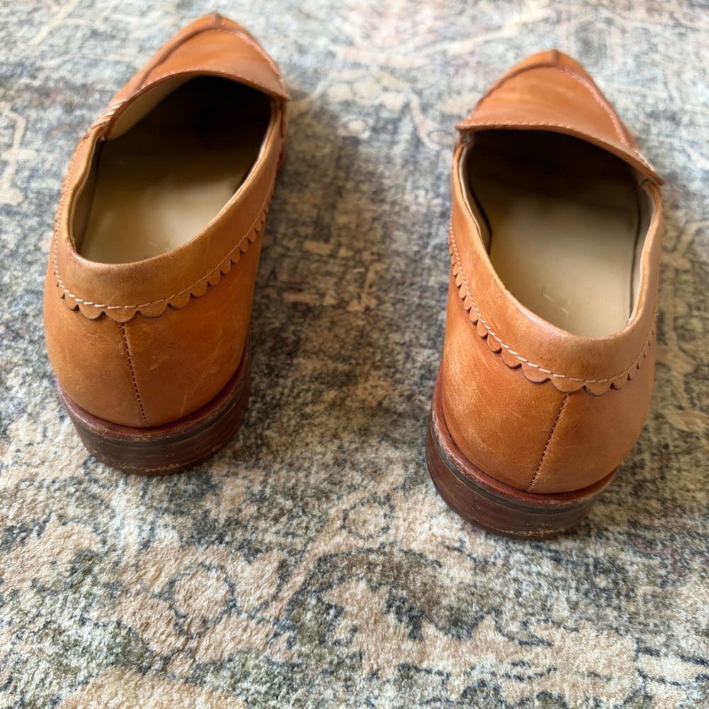 The FLEXX Bowery Tan Leather Scalloped Pointed Toe Loafers Shoes Womens 7M - Picture 6 of 7